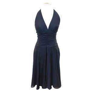 White House Black Market Womens Silk Halter Midi Dress Size 8 Black Pinup Retro